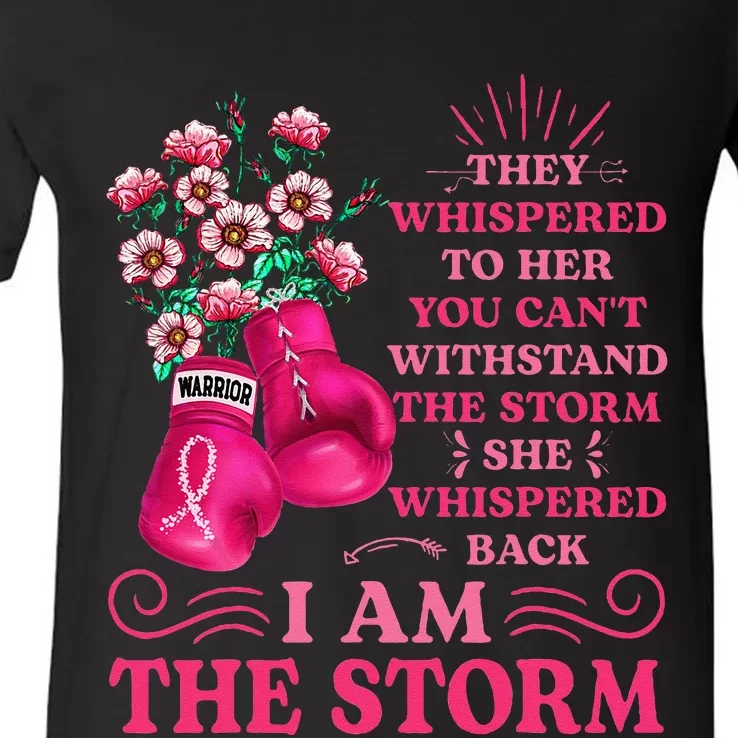 Im The Storm Boxing Warrior Pink Ribbon Women Breast Cancer V-Neck T-Shirt