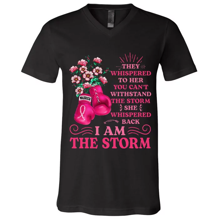 Im The Storm Boxing Warrior Pink Ribbon Women Breast Cancer V-Neck T-Shirt