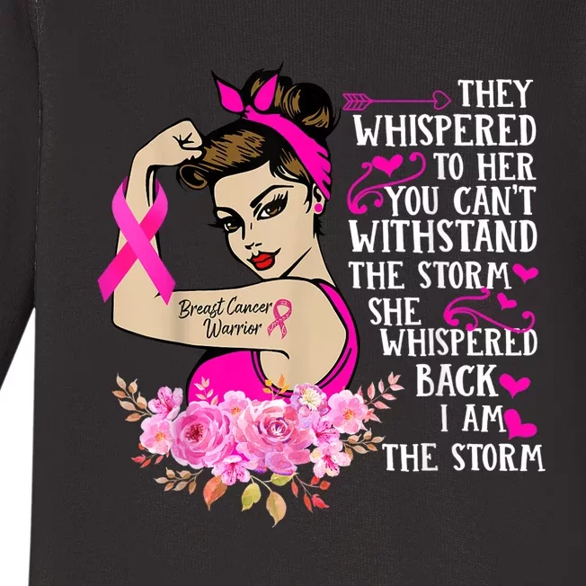 I'm The Storm Strong Wo Breast Cancer Warrior Pink Ribbon Baby Long Sleeve Bodysuit