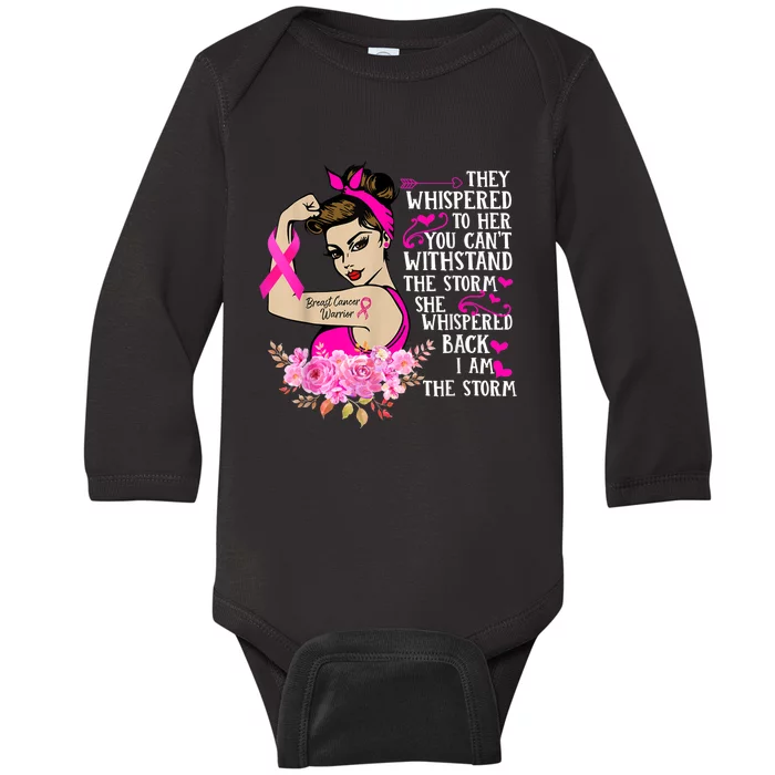 I'm The Storm Strong Wo Breast Cancer Warrior Pink Ribbon Baby Long Sleeve Bodysuit