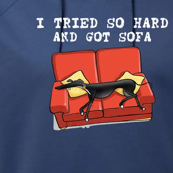 I Tried So Hard And Got Sofa Funny Dog Meme Quote Sarcastic Performance Fleece Hoodie