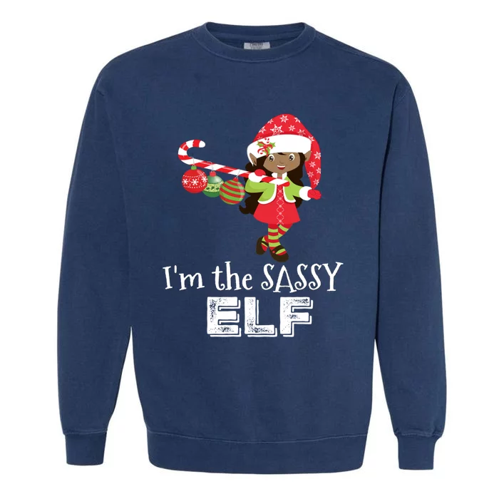 Im The Sassy Elf African American 5 Matching Christmas Gift Garment-Dyed Sweatshirt