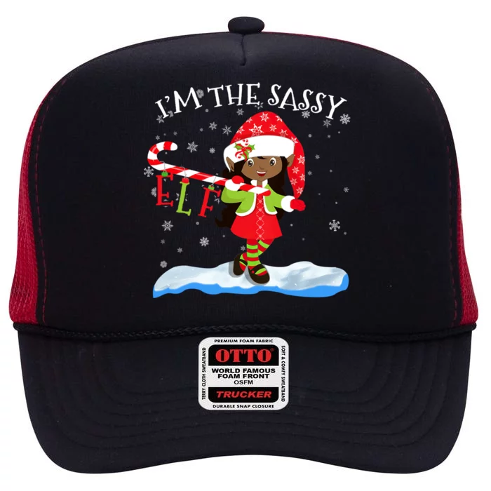 Im The Sassy Elf African American Christmas Cute Gift High Crown Mesh Trucker Hat