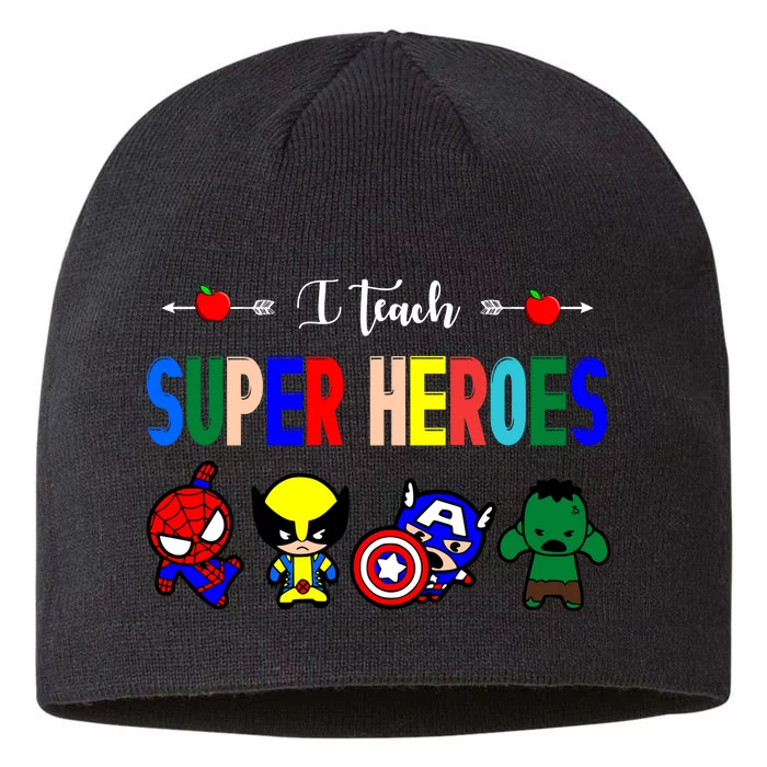 I Teacher Super Heroes Cute Superhero Characters 8 1/2in Sustainable Knit Beanie