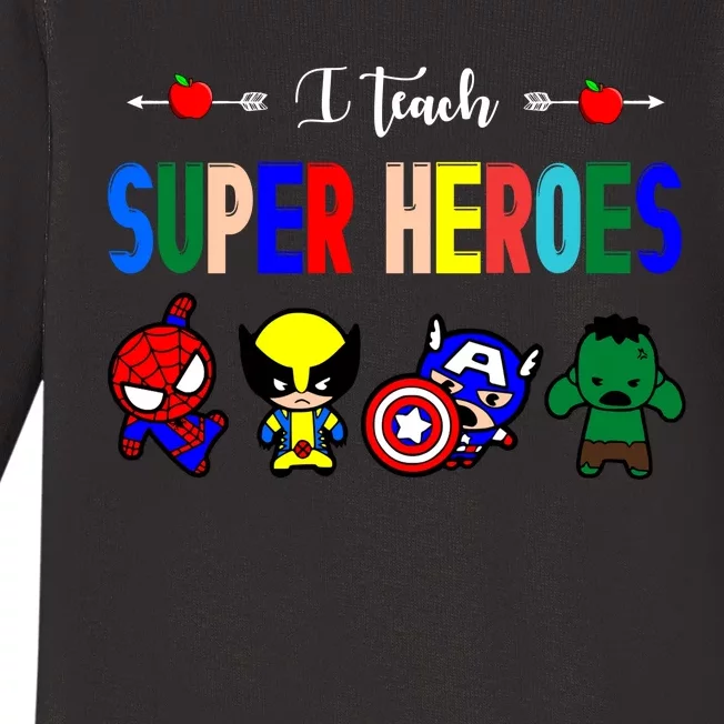 I Teacher Super Heroes Cute Superhero Characters Baby Long Sleeve Bodysuit