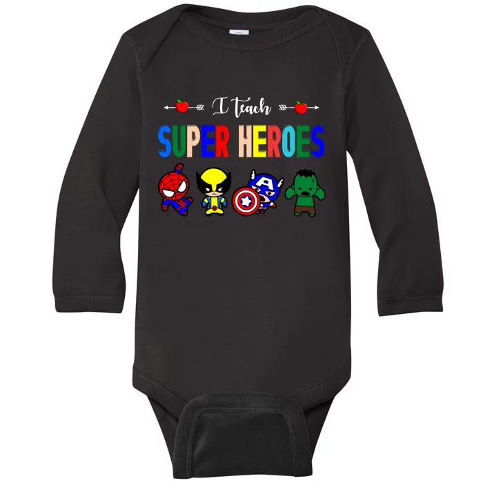 I Teacher Super Heroes Cute Superhero Characters Baby Long Sleeve Bodysuit