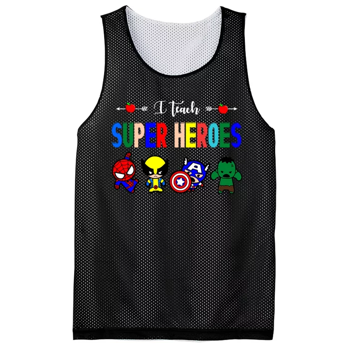 I Teacher Super Heroes Cute Superhero Characters Mesh Reversible Basketball Jersey Tank