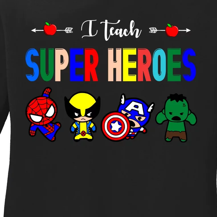 I Teacher Super Heroes Cute Superhero Characters Ladies Long Sleeve Shirt