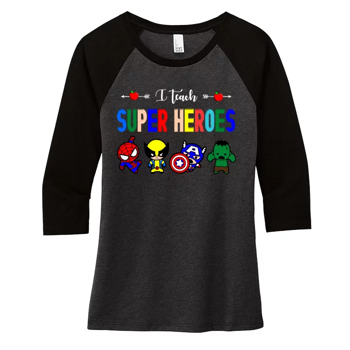 I Teacher Super Heroes Cute Superhero Characters Women's Tri-Blend 3/4-Sleeve Raglan Shirt