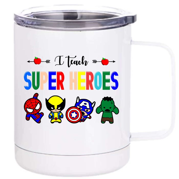 I Teacher Super Heroes Cute Superhero Characters Front & Back 12oz Stainless Steel Tumbler Cup