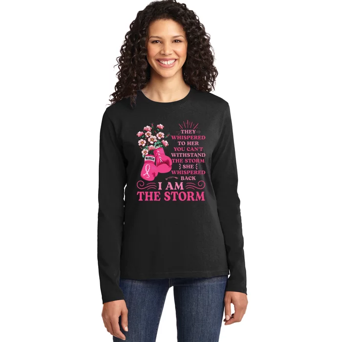 Im The Storm Boxing Warrior Pink Ribbon Breast Cancer Ladies Long Sleeve Shirt