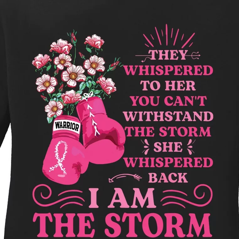 Im The Storm Boxing Warrior Pink Ribbon Breast Cancer Ladies Long Sleeve Shirt