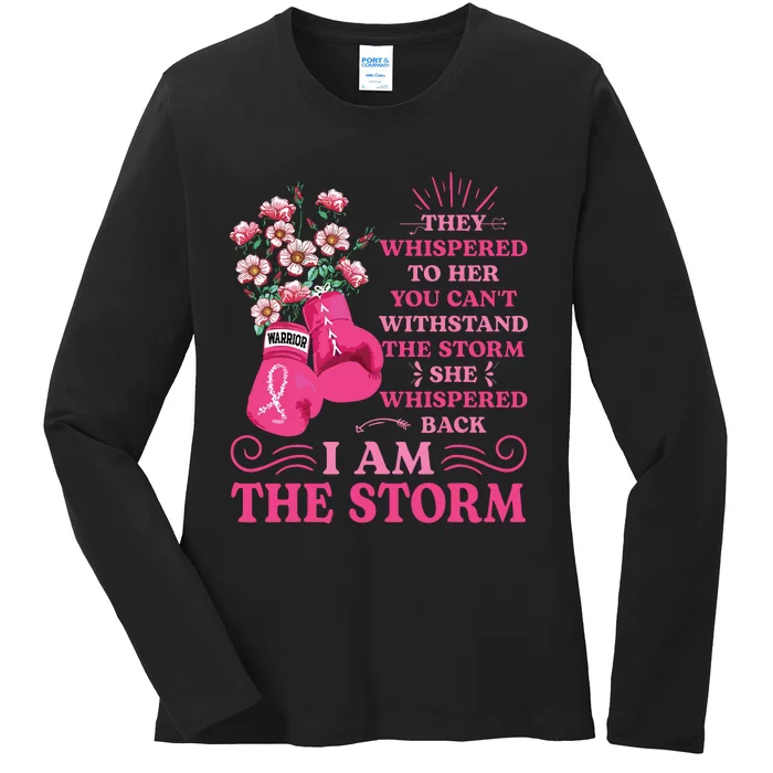 Im The Storm Boxing Warrior Pink Ribbon Breast Cancer Ladies Long Sleeve Shirt