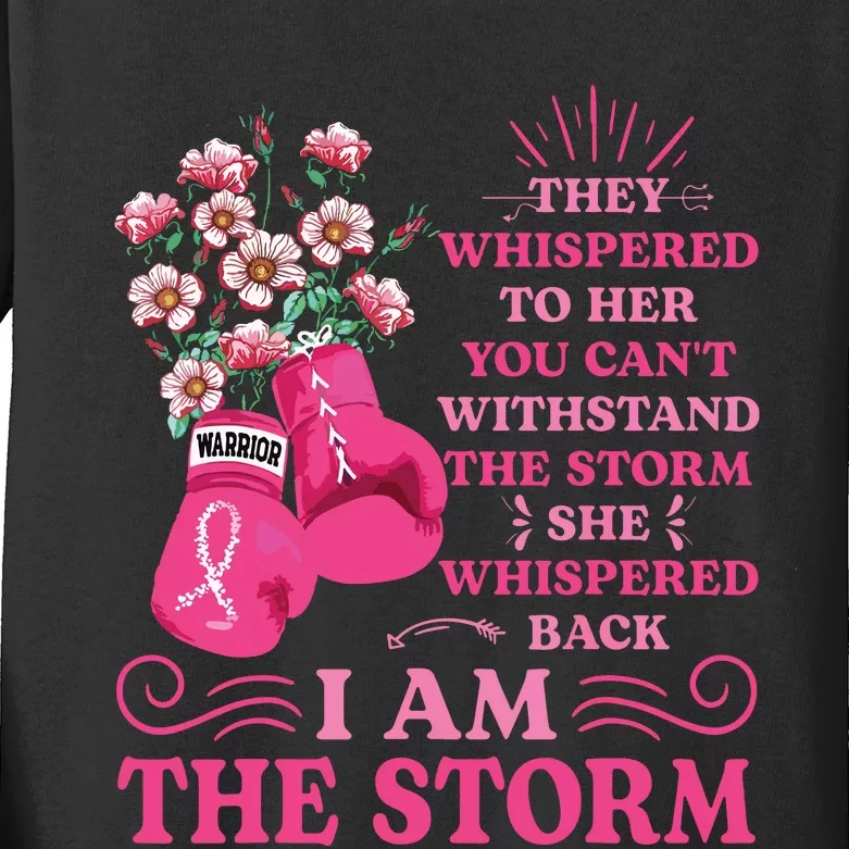 Im The Storm Boxing Warrior Pink Ribbon Breast Cancer Kids Long Sleeve Shirt