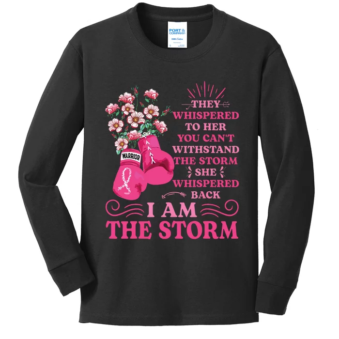 Im The Storm Boxing Warrior Pink Ribbon Breast Cancer Kids Long Sleeve Shirt