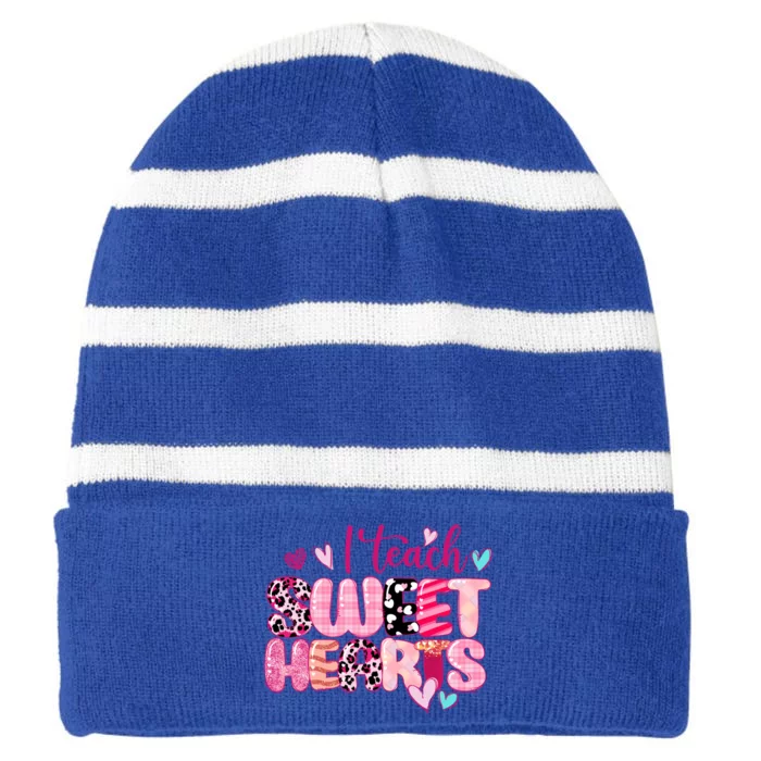 I Teach Sweethearts Teacher Valentine's Day Teacherlife Gift Striped Beanie with Solid Band