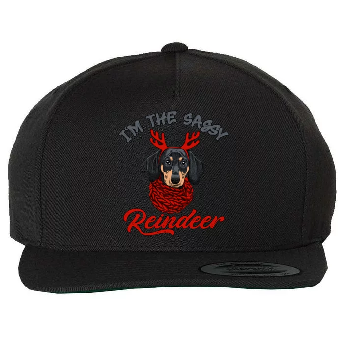 IM The Sassy Reindeer Dachshund Merry Christmas Pajamas Gift Wool Snapback Cap