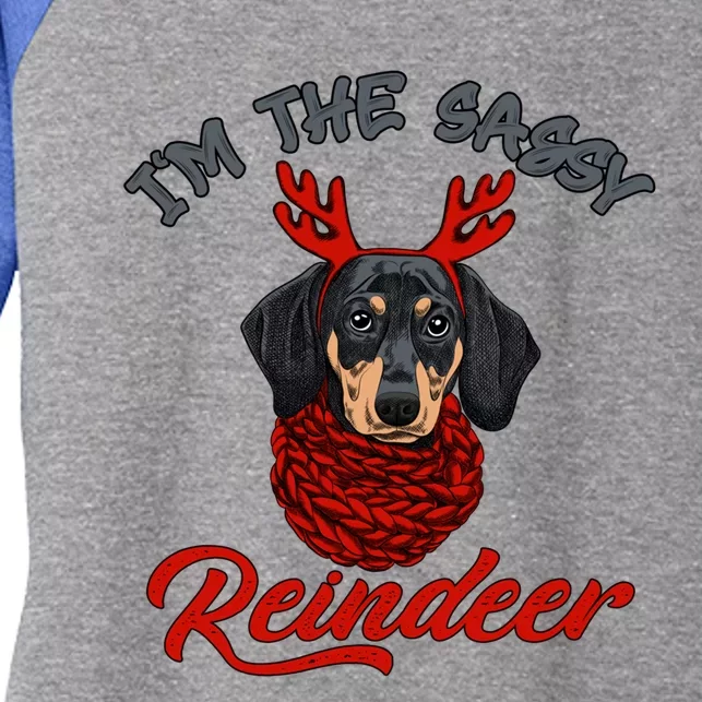 IM The Sassy Reindeer Dachshund Merry Christmas Pajamas Gift Women's Tri-Blend 3/4-Sleeve Raglan Shirt