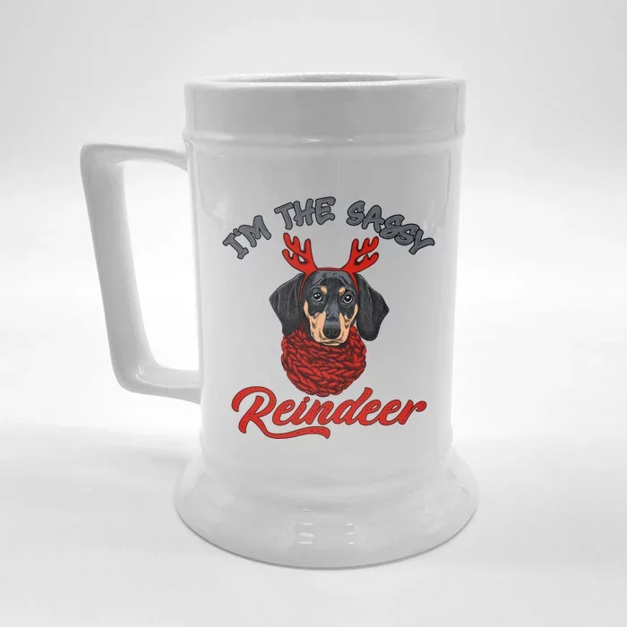 IM The Sassy Reindeer Dachshund Merry Christmas Pajamas Gift Front & Back Beer Stein