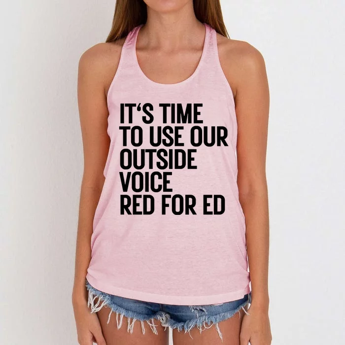 ItS Time To Use Our Outside Voice Red For Ed Women's Knotted Racerback Tank