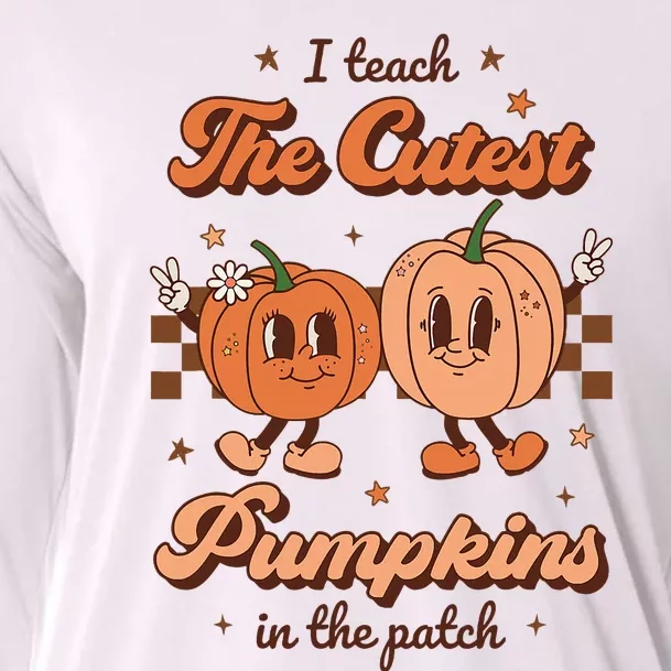 I Teach The Cutest Pumpkins In The Patch Retro Teacher Fall Cooling Performance Long Sleeve Crew