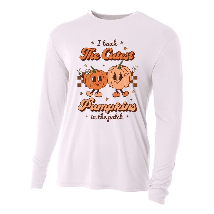 I Teach The Cutest Pumpkins In The Patch Retro Teacher Fall Cooling Performance Long Sleeve Crew