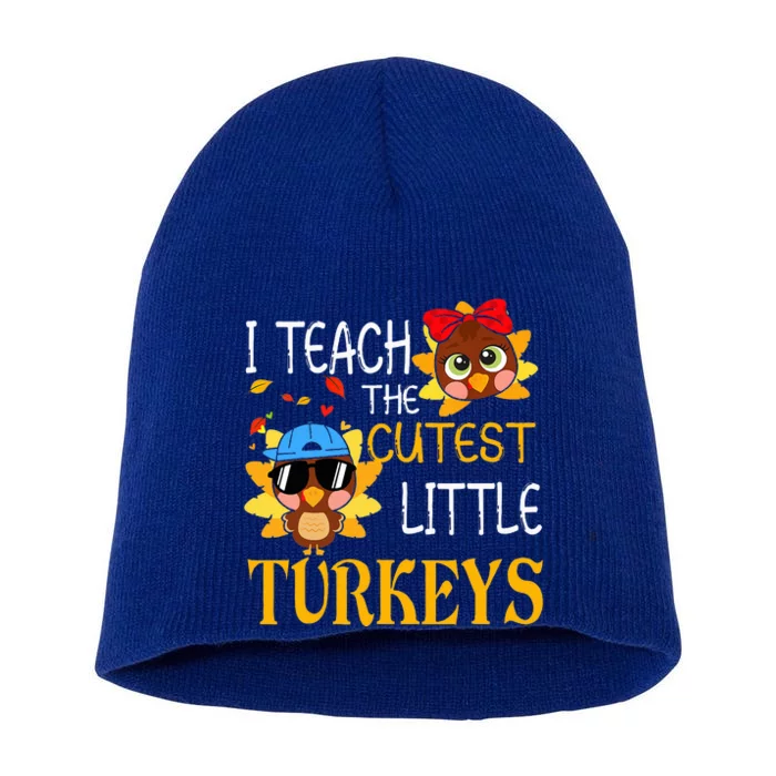 I Teach The Cutest Little Turkeys For Teacher Thanksgiving Short Acrylic Beanie