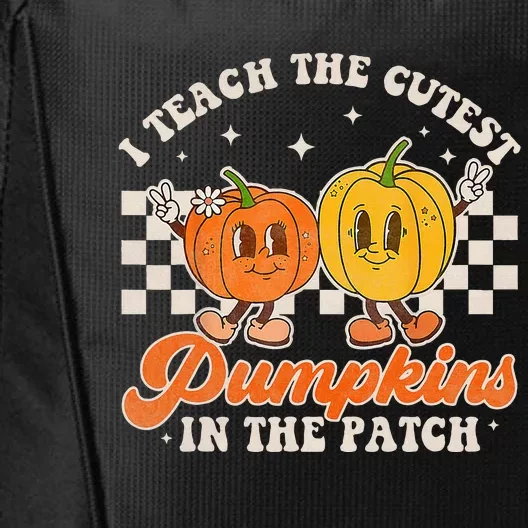 I Teach The Cutest Pumpkins In The Patch Retro Teacher Fall City Backpack