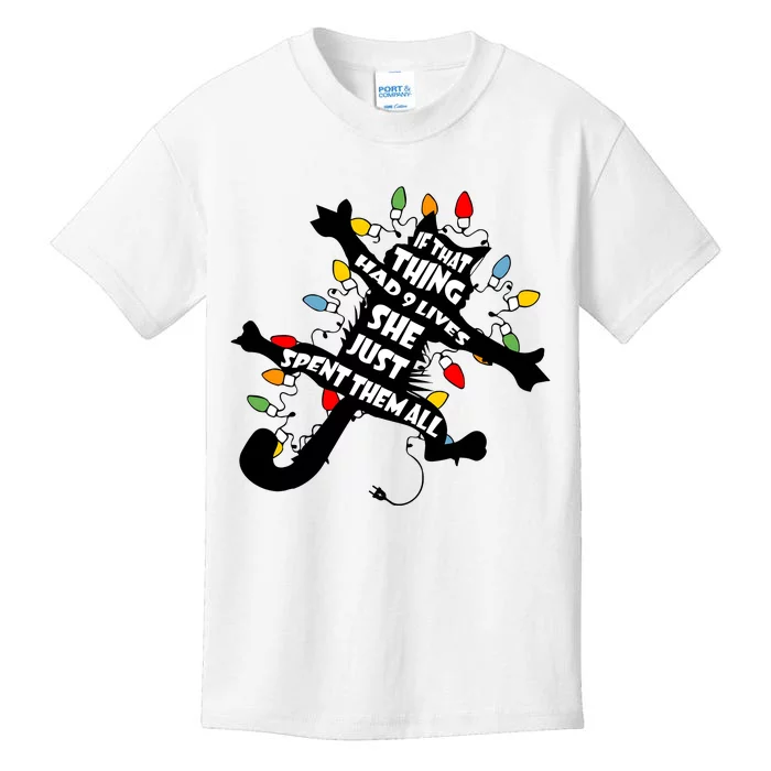 If That Thing Had 9 Ives She Just Spent Them All Funny Cat Christmas Lights Kids T-Shirt