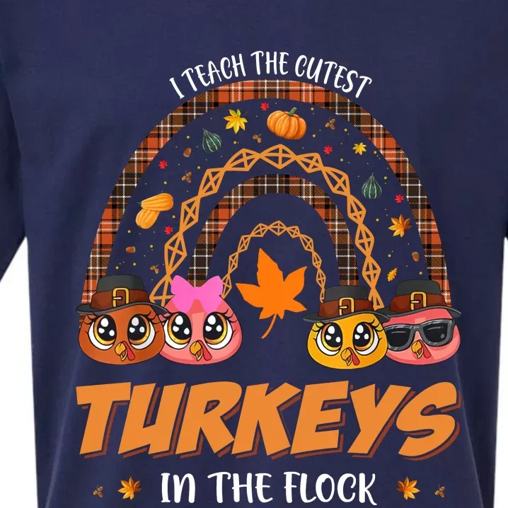 I Teach The Cutest Turkey In The Flock Rainbow Thanksgiving Sueded Cloud Jersey T-Shirt