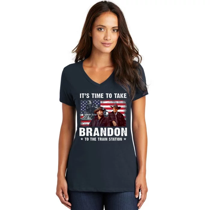 Its Time To Take Brandon To The Train Station Women's V-Neck T-Shirt