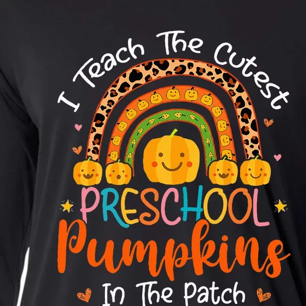 I Teach The Cutest Preschool Pumpkin Teacher Halloween Cooling Performance Long Sleeve Crew