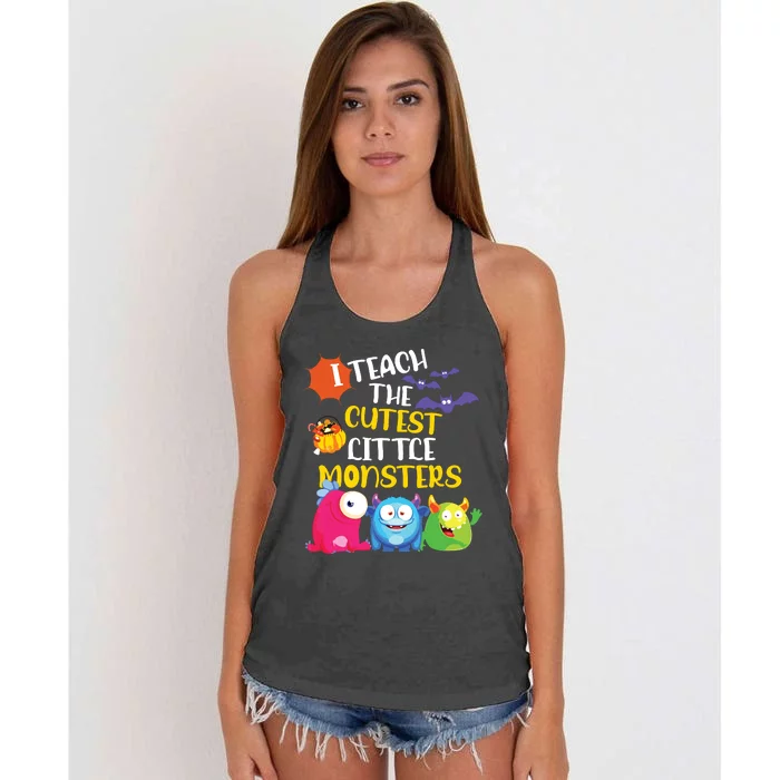 I Teach The Cutest Little Monsters Halloween Costume Teacher Women's Knotted Racerback Tank