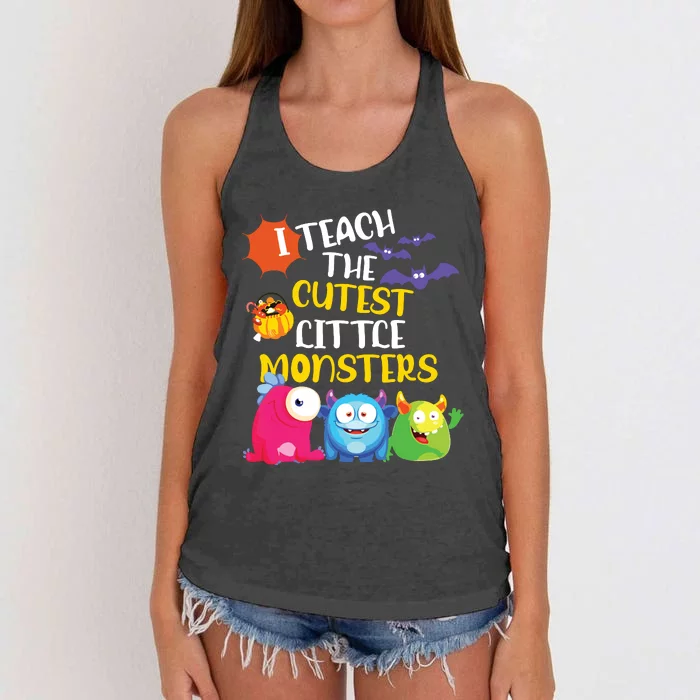 I Teach The Cutest Little Monsters Halloween Costume Teacher Women's Knotted Racerback Tank