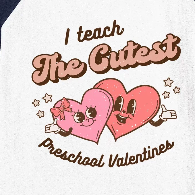 I Teach The Cutest Preschool Valentines Retro Hearts Teacher Gift Baseball Sleeve Shirt