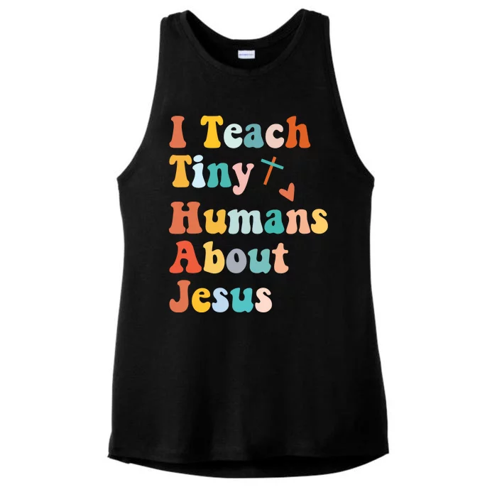 I Teach Tiny Humans About Jesus Teacher Ladies Tri-Blend Wicking Tank