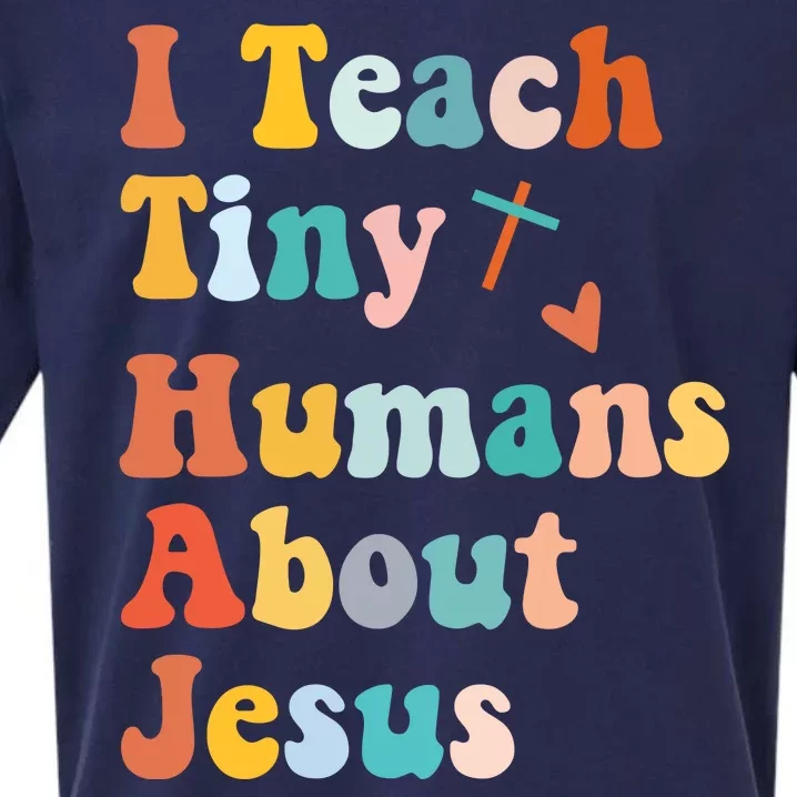 I Teach Tiny Humans About Jesus Teacher Sueded Cloud Jersey T-Shirt