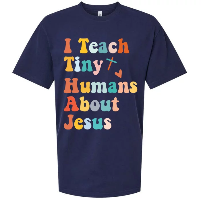 I Teach Tiny Humans About Jesus Teacher Sueded Cloud Jersey T-Shirt