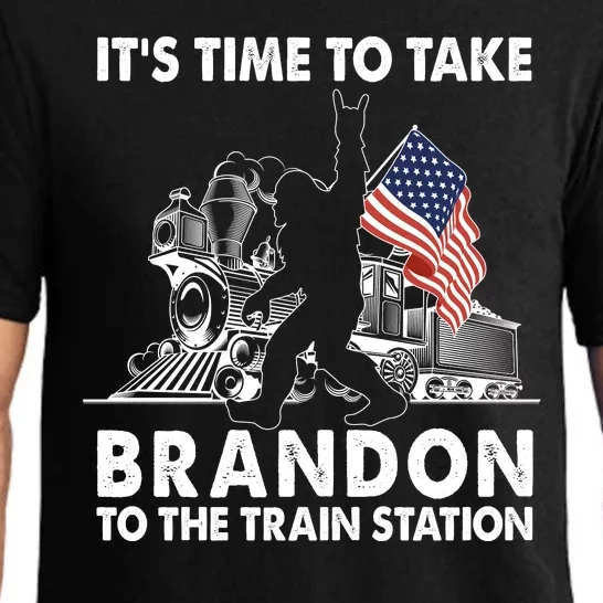 It's Time To Take Brandon To The Train Station Bigfoot USA Flag Pajama Set