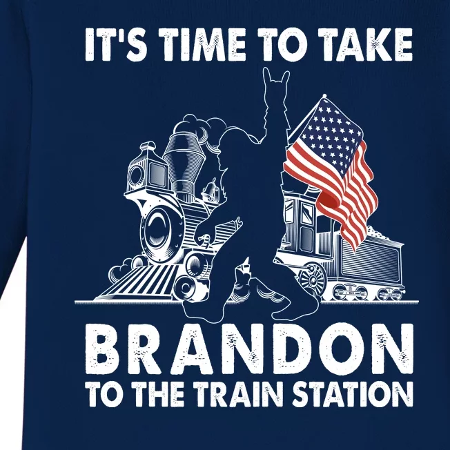 It's Time To Take Brandon To The Train Station Bigfoot USA Flag Baby Long Sleeve Bodysuit