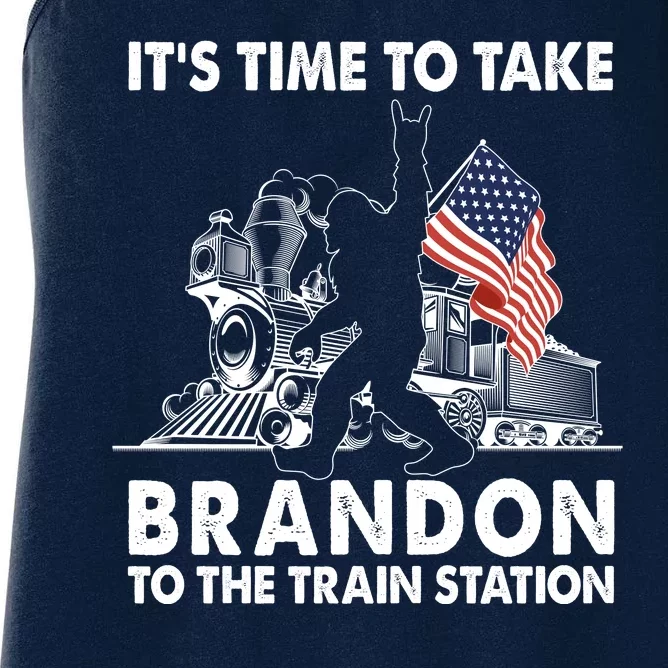 It's Time To Take Brandon To The Train Station Bigfoot USA Flag Women's Racerback Tank