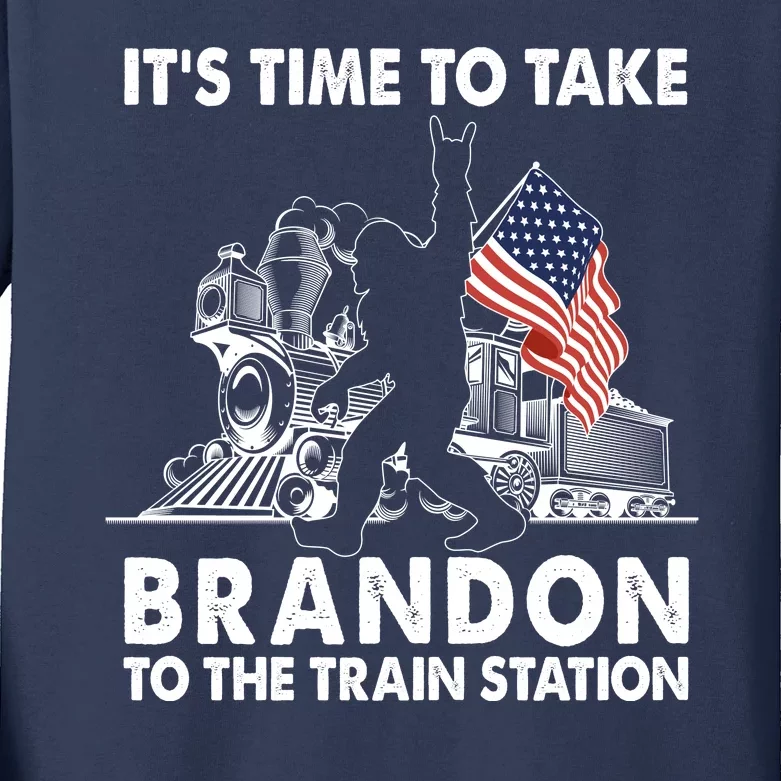 It's Time To Take Brandon To The Train Station Bigfoot USA Flag Kids Long Sleeve Shirt