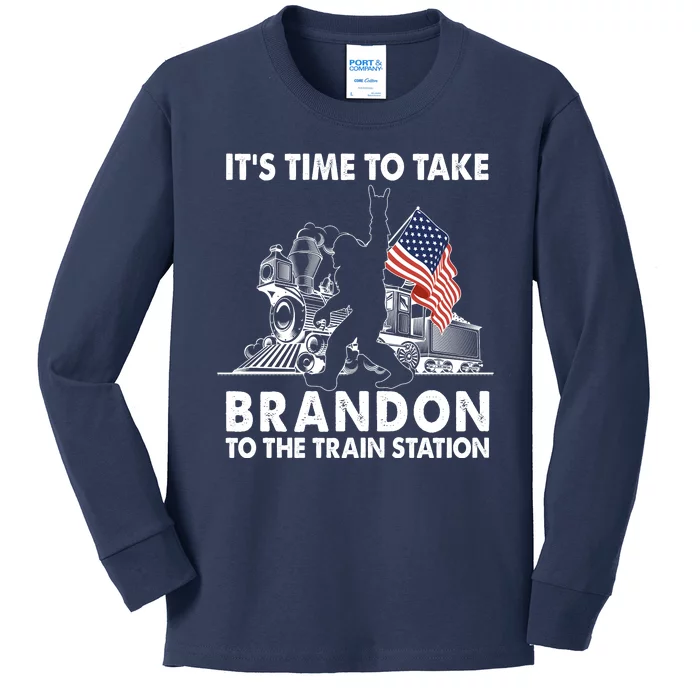 It's Time To Take Brandon To The Train Station Bigfoot USA Flag Kids Long Sleeve Shirt