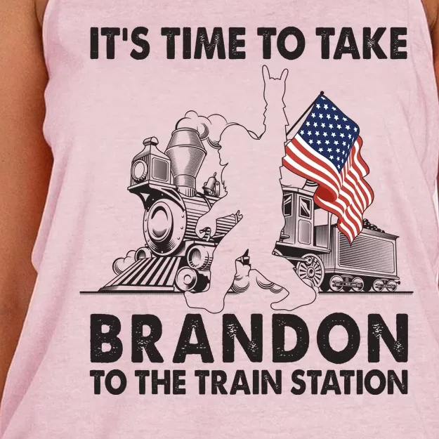 It's Time To Take Brandon To The Train Station Bigfoot USA Flag Women's Knotted Racerback Tank