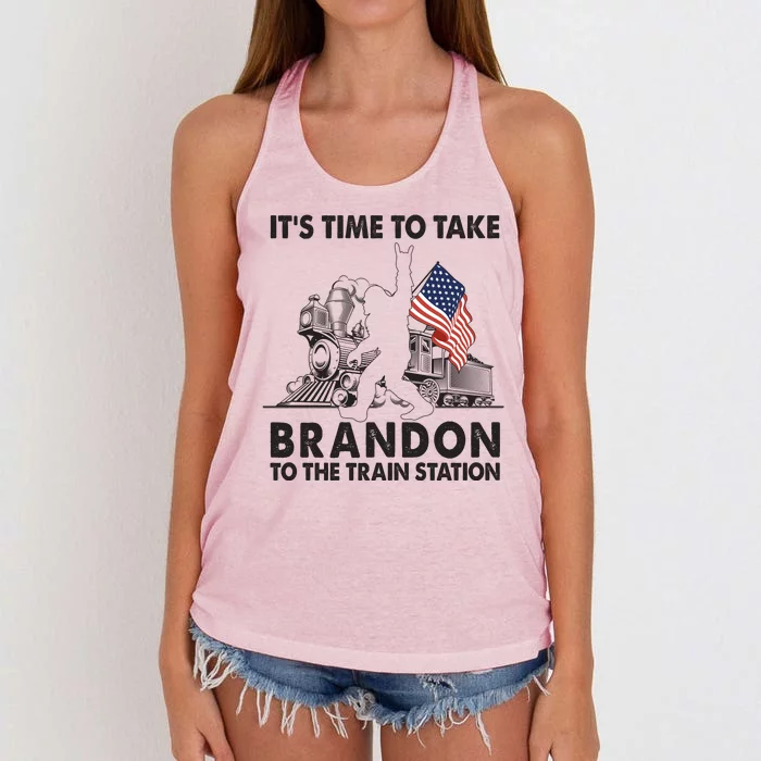 It's Time To Take Brandon To The Train Station Bigfoot USA Flag Women's Knotted Racerback Tank