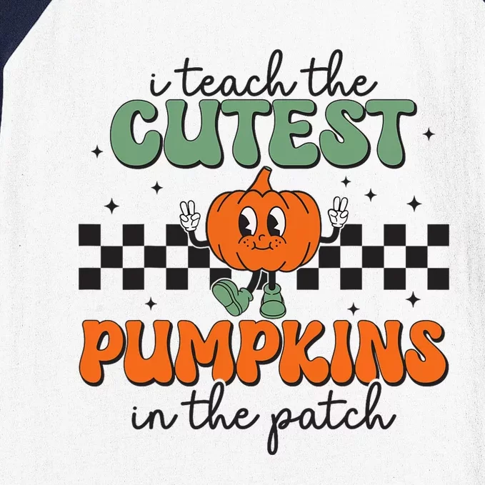 I Teach The Cutest Pumpkins In The Patch Retro Teacher Fall Baseball Sleeve Shirt