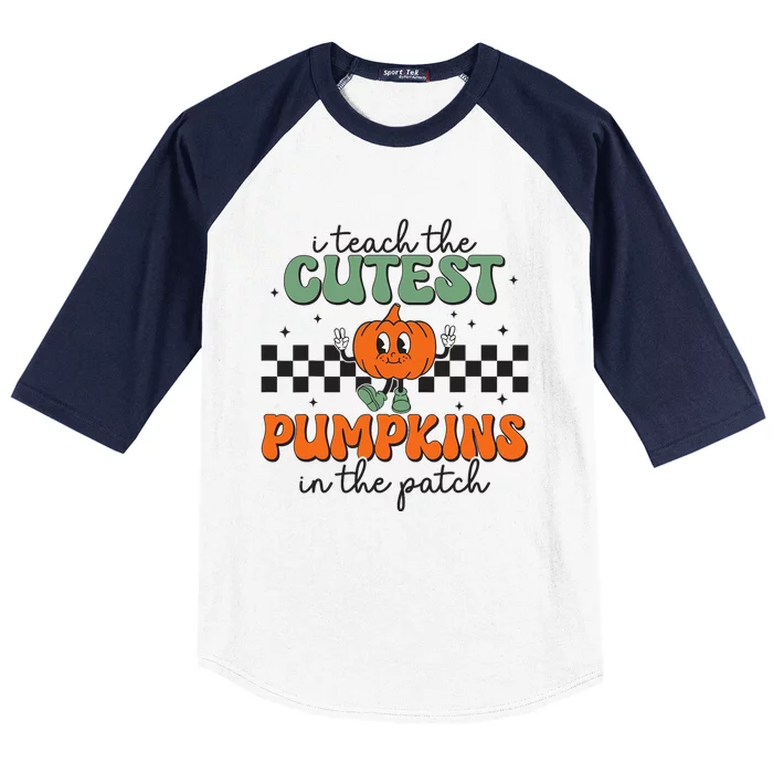 I Teach The Cutest Pumpkins In The Patch Retro Teacher Fall Baseball Sleeve Shirt