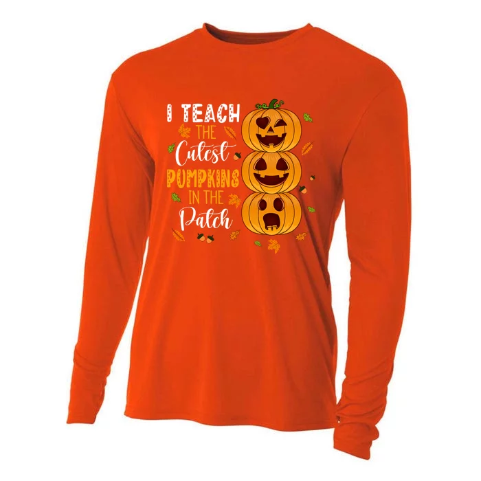 I Teach The Cutest Pumpkins In The Patch Halloween Teacher Gift Cooling Performance Long Sleeve Crew