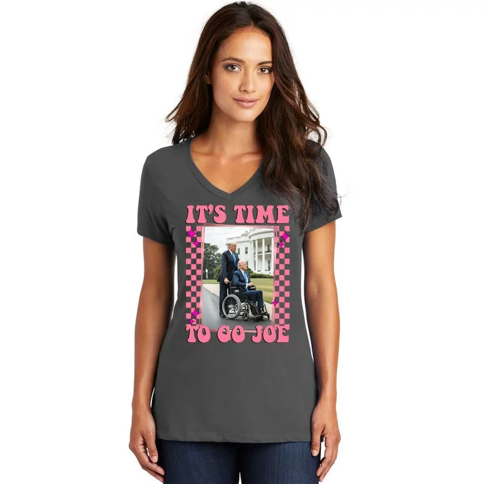 Its Time To Go Joe Wheelchair Funny Trump 2024 Retro Women's V-Neck T-Shirt