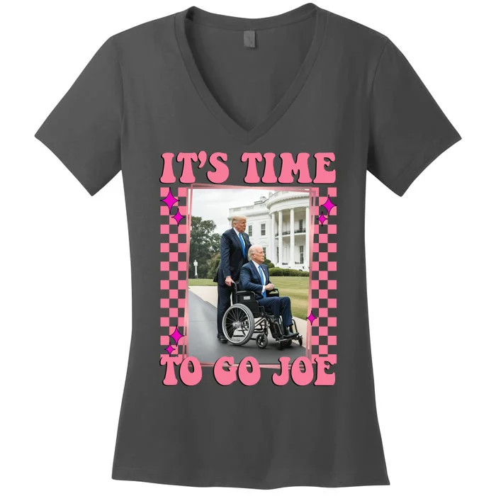 Its Time To Go Joe Wheelchair Funny Trump 2024 Retro Women's V-Neck T-Shirt